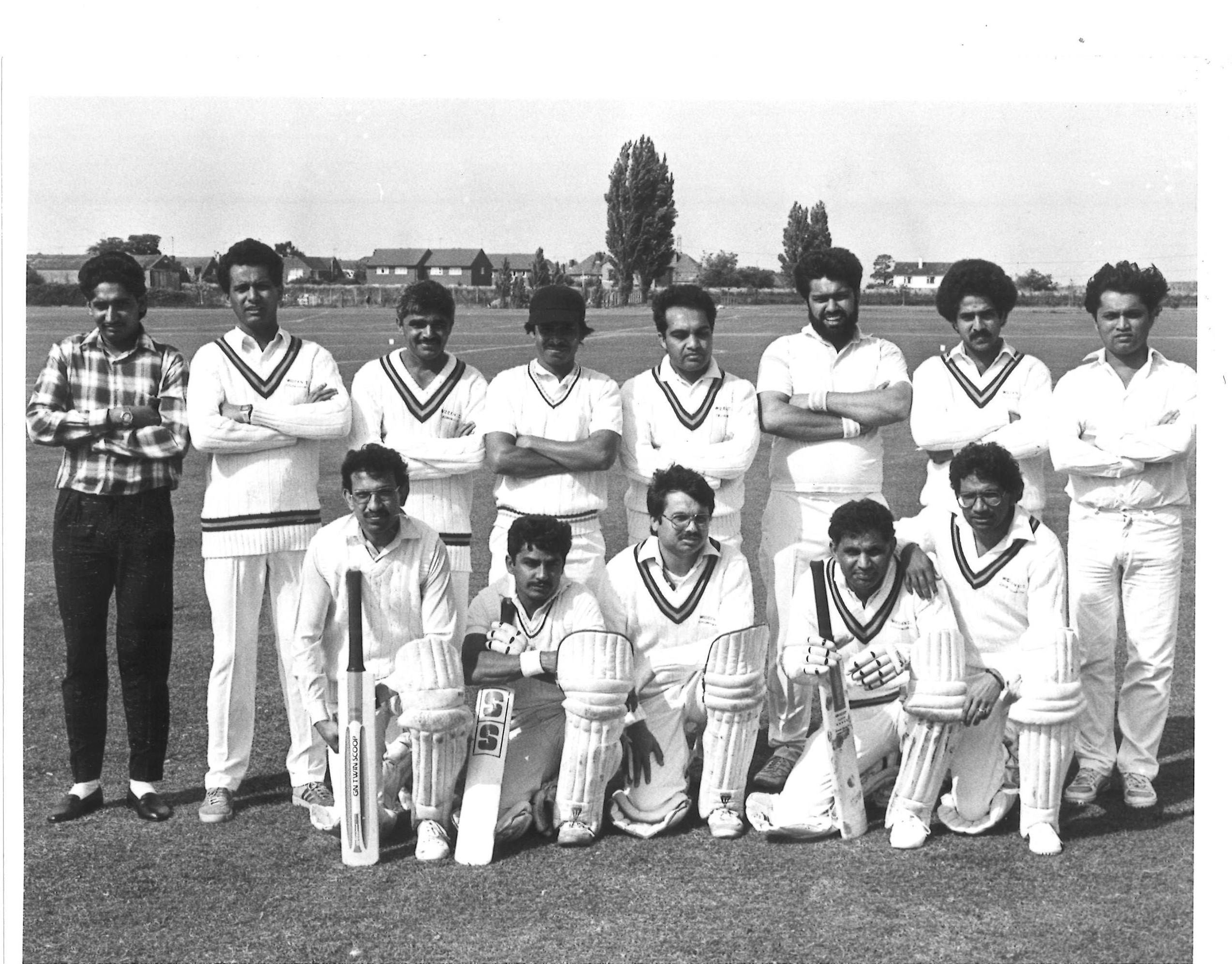 Image from 1980’s of Mohammed with his teammates from Gloucestershire Archives. Mohammed is stood second in from left.