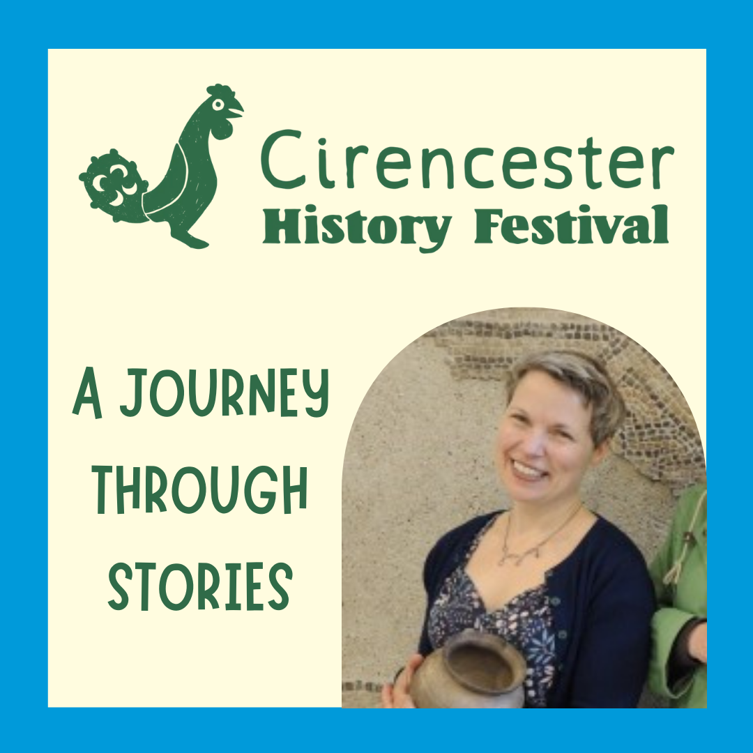 A photo of Valija Evalds with the Cirencester History Festival logo above