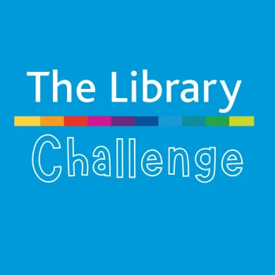The Library Challenge logo on a bright blue background