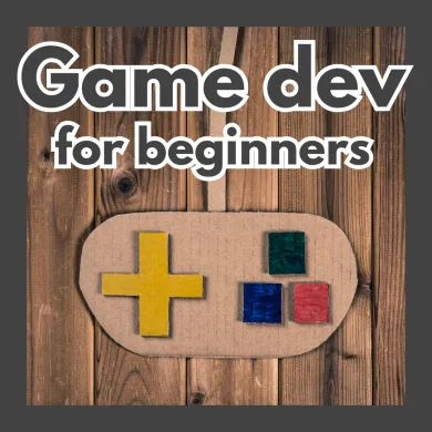 A carboard game controller under the words Game dev for beginners